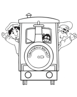 A coloring page of postman pat